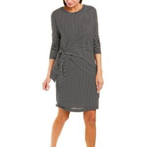 Vince Dress Striped Side Tie T-Shirt Long Sleeve Black & Off White Size Med